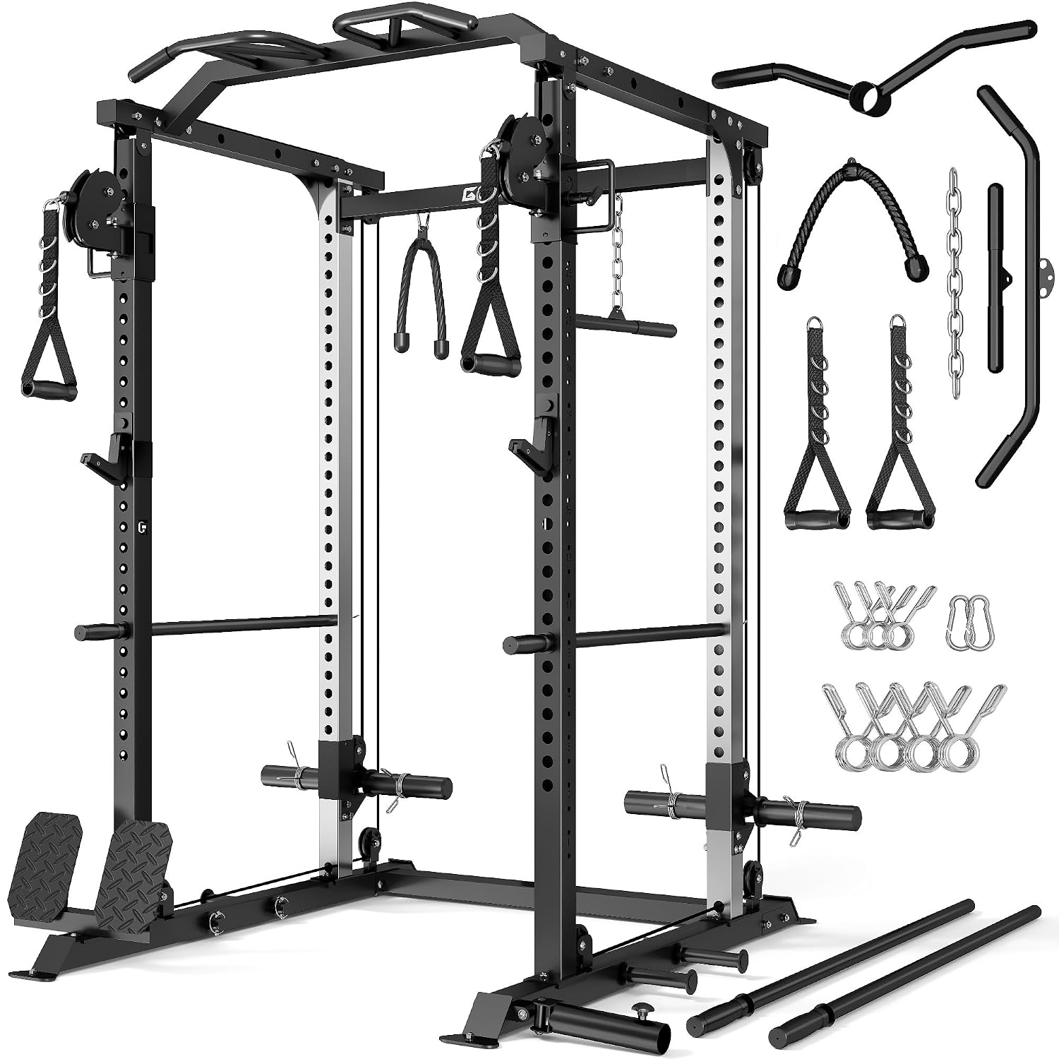 Home Gym Rack With Cables - 2000LBS Power Cage with Cable Crossover