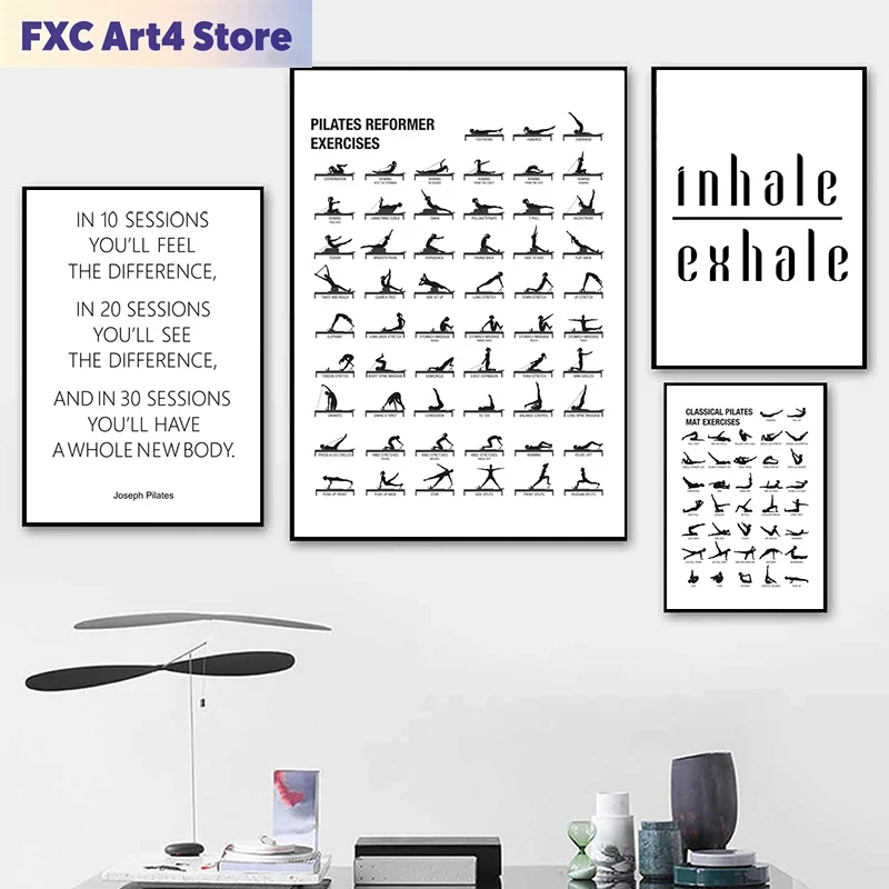 Home Gym Setup - Frameless Pilates Workout Chart Poster Canvas