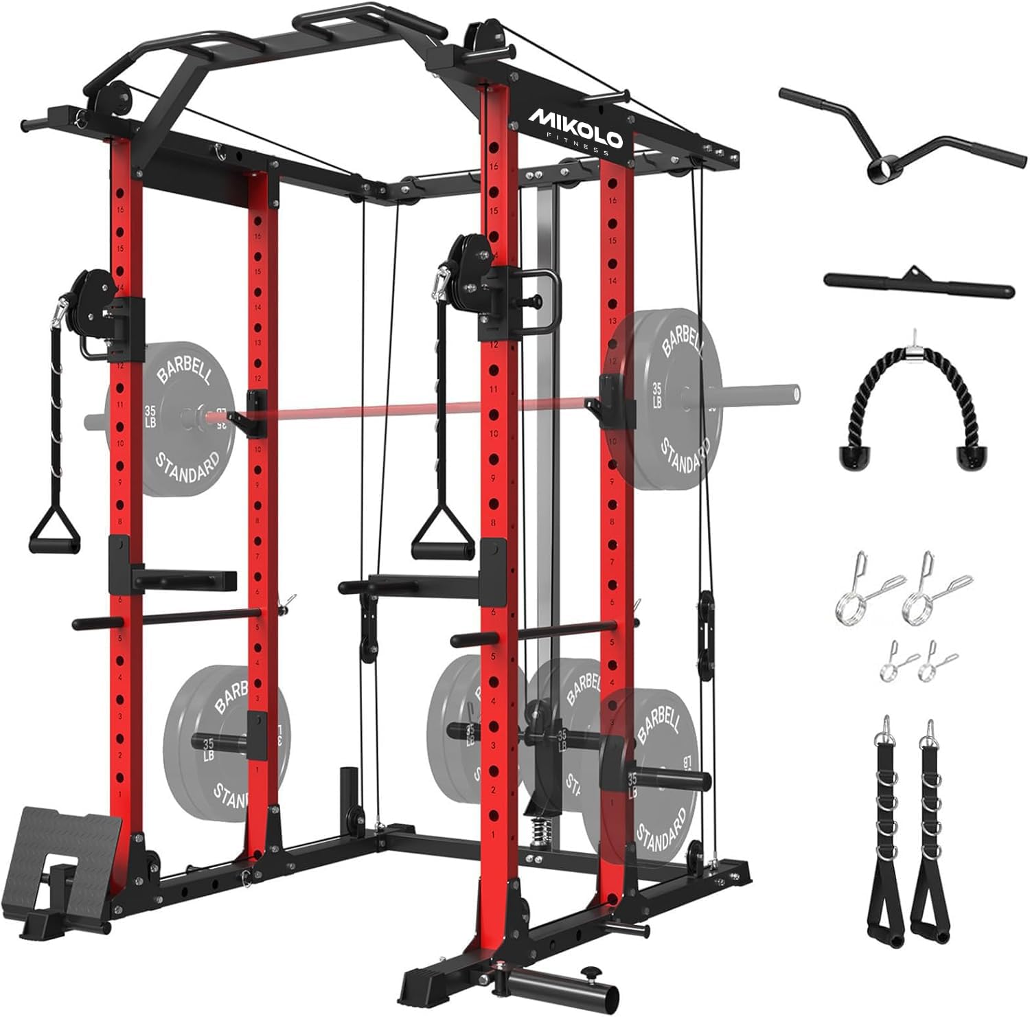 Home Gym Rack With Cables - Power Cage with Cable Crossover &
