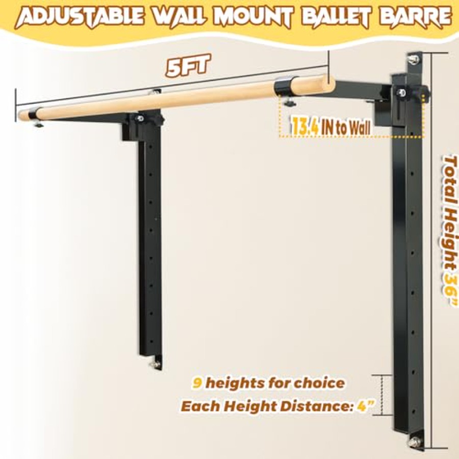 Wall Mounted Ballet Barre 4ft  - đánh giá và giá Home Gym Wall Mounted